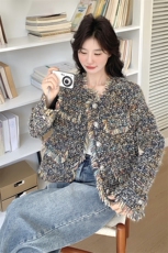 彩色小香风羊毛外套1C045-H058P165K258，女装短外套，红龙果