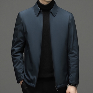 冬季新款羽绒服男2023年中年宽松免烫翻领上衣加厚保暖白鸭绒外套图片
