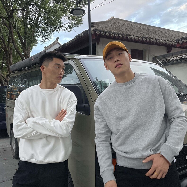 抖音得物高品质二开支持退换26春装美式男宽松曼巴纯色圆领卫衣,男装卫衣,电商A443