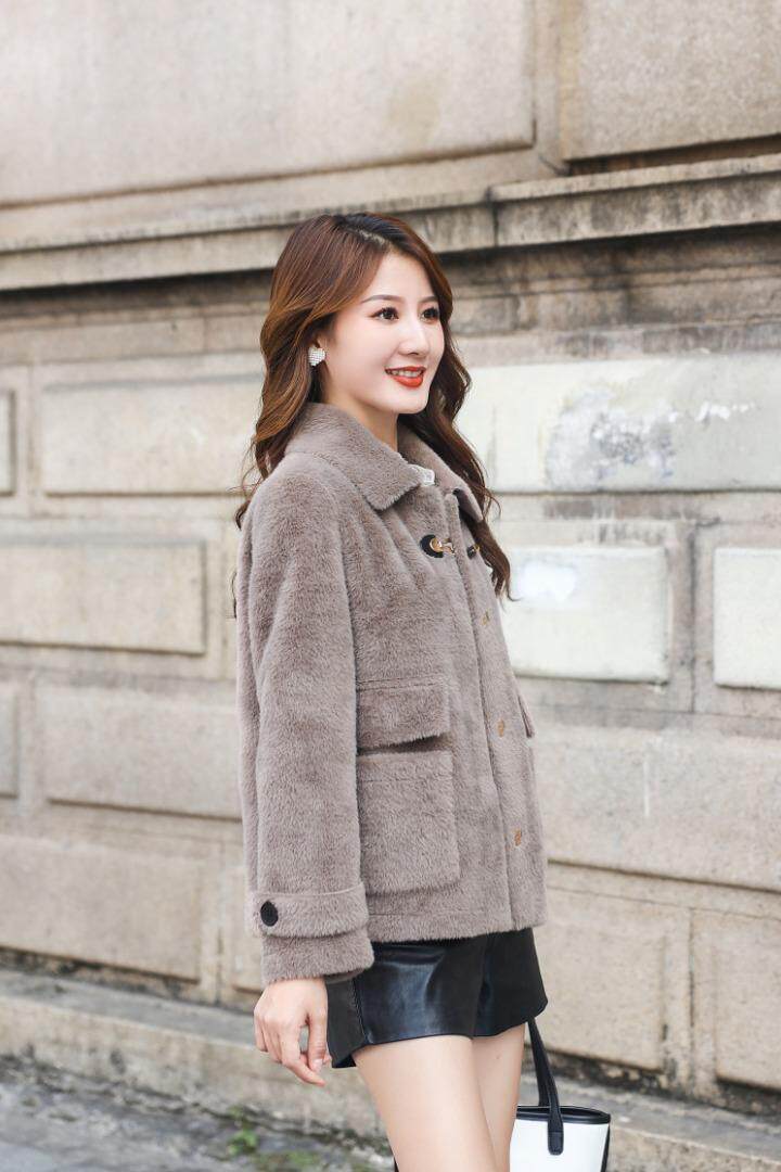 冬装新品淑女金貂咖色白色外套，其它，水锦红