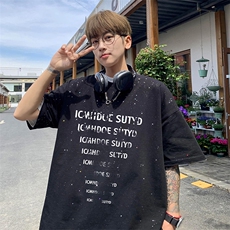 量大优供抖音视频支持得物配合二开美式满天星亮片短袖T恤MTX320，男装T恤，电商A486