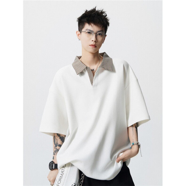 706-LK6604-P38特P现货夏季韩版男士千鸟格拼接polo领短袖T恤,男装T恤,星座706