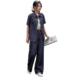 牛仔套装阔腿裤两件套春夏装女2025年新款时尚一整套穿搭显高显瘦图片
