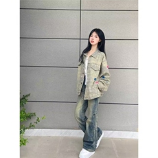 美式街头黄泥水洗做旧复古牛仔衣男女宽松潮牌夹克外套JK897-P75，男装工装外套，星座208-5