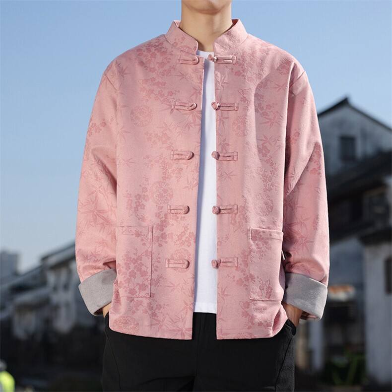 男士外套麂皮绒印花夹克盘扣立领唐装风XZ1512-2507-P85,男装夹克,星座1512