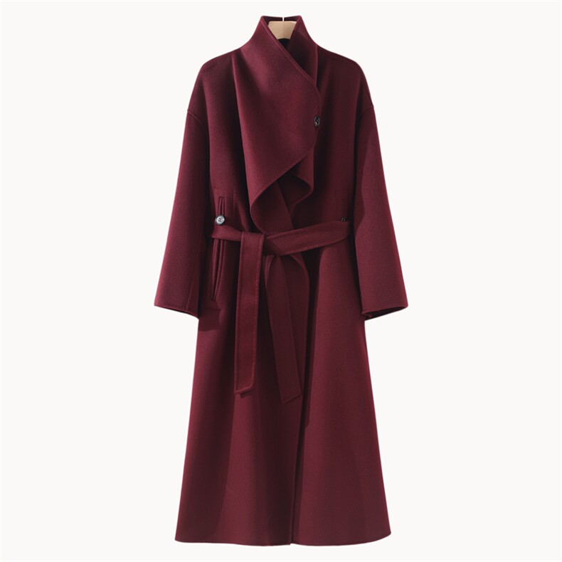 2025年秋季新款百搭女士系带长款大衣，女装双面呢大衣，鹿展羊绒大衣