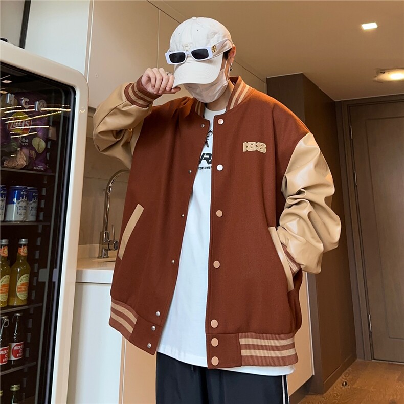 撞色拼皮美式棒球服情侣男女复古时尚潮流212-2-DY84-P95,男装夹克,星座808A-1