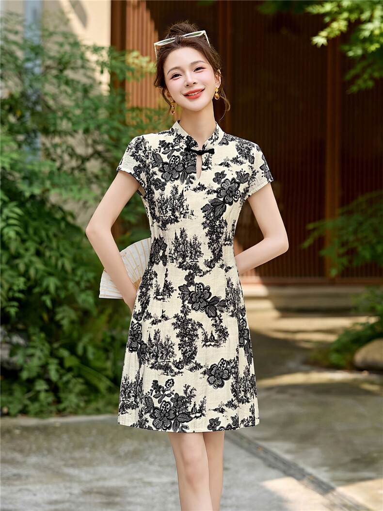 新中式风改良旗袍连衣裙女装2026新款夏季高级感小个子水墨裙子,女装连衣裙,丽影随形