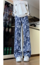 现货美式复古迷彩工装裤宽松直筒提花牛仔裤男K5822-P50控78，男装牛仔裤，星座205
