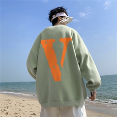！秋季重磅宽松大码港风橙色v印花圆领卫衣WY1912-特p28，男装卫衣，星座508（原C305）