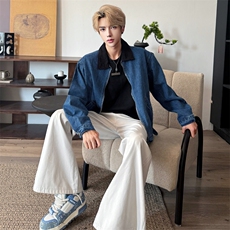 （自家图）撞色翻领水洗做旧外套女宽松情侣中性夹克6024-P65，男装夹克，星座910-5