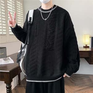 1018-1-M642-P45秋冬新款圆领男士潮流针织衫青少年内搭毛衣图片