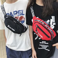 新款夏季字母拉链时尚情侣印花时尚潮流腰包牛津布斜跨包，鞋类箱包男包，星座510A-2