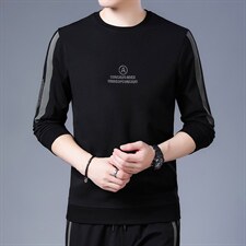 新款男士长袖卫衣中青年春装时尚圆领休闲百搭印花打底上衣体恤衫图片