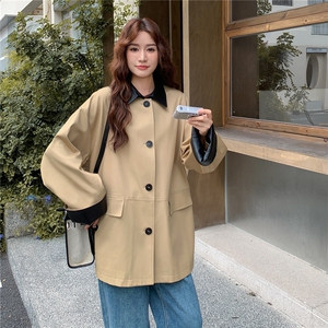 中长款口袋英伦风女士特大码风衣设计感上衣皮衣时尚春秋气质短款图片