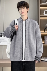 【抖音得物】2025秋季时尚毛衣针织开衫圆领男假两件长袖，男装针织衫/毛衣，电商A113