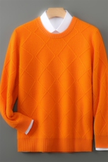 100%纯羊毛衫男圆领加厚菱形提花针织毛衣宽松羊绒衫套头打底上衣，男装羊毛衫，宇灿羊绒