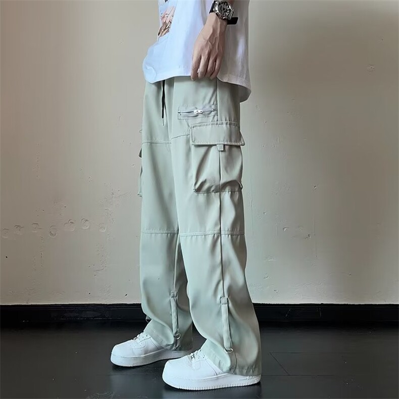 日系复古工装裤子男夏季潮牌宽松设计感小众多口袋休闲阔腿拖地裤,男装休闲裤,四季星座218-1