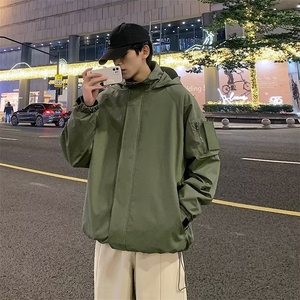 工装外套男士春秋季潮牌宽松连帽冲锋衣防水衣服夹克男装3640 P78图片