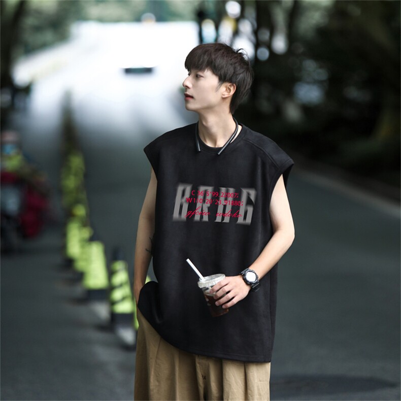 麂皮绒背心坎肩男T恤美式港风潮JB3172-P25控38,男装T恤,电商B370