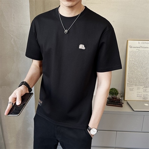 夏季新款男简约刺绣圆领短袖T恤韩版百搭修身半袖t恤T89072-P48图片