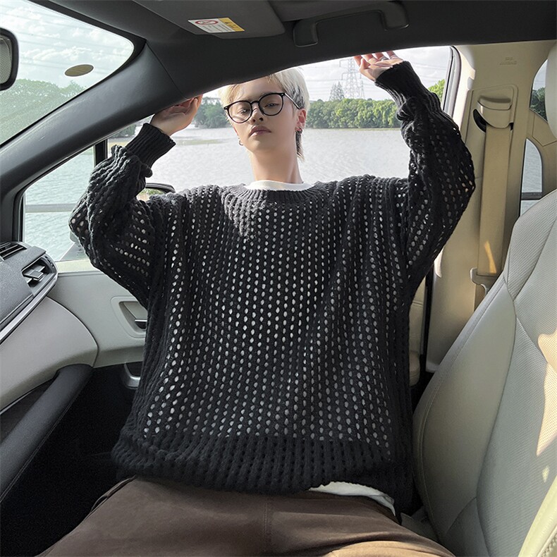 港风秋款男镂空毛衣圆领套头针织衫宽松毛衣M6024P35,男装针织衫/毛衣,星座1013-1