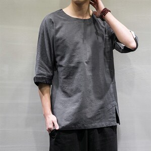 春夏新款风大码宽松棉麻短袖t恤男七分袖DSA008/T063/P60图片