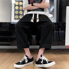 2023夏季新款系带潮流九分裤韩版宽松直筒休闲裤子K3374-P30，男装休闲裤，星座512-2
