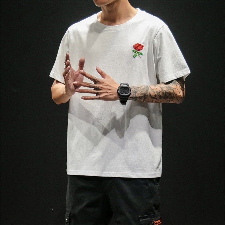 19夏季新款100%纯棉青年日系港风文艺T恤刺绣大码T恤短袖T331,男装T恤,电商A021A