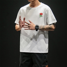 19夏季新款100%纯棉青年日系港风文艺T恤刺绣大码T恤短袖T331，男装T恤，电商A021A