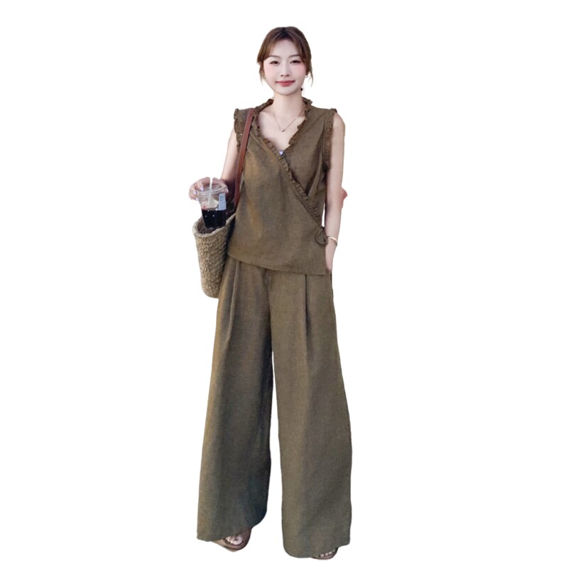 法式御姐老钱风背心套装女夏季2025年新款气质高级感阔腿裤两件套，女装套装/套裙，2C159