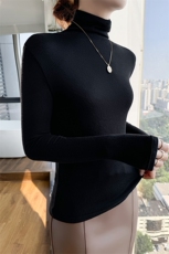 秋冬新款女士高领打底衫简约百搭舒适保暖针织衫，女装针织衫/毛衣，绒宛羊绒
