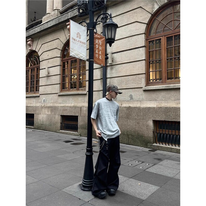 W9882-P38网图现货简约字母印花不规则拼接短袖T恤,男装T恤,星座1608-2