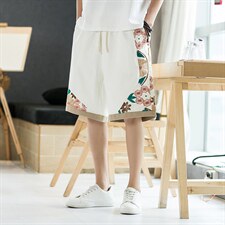 复古风刺绣工装短裤男潮牌宽松休闲百搭中裤松紧款，男装牛仔裤，星座816-2（原B366-1）