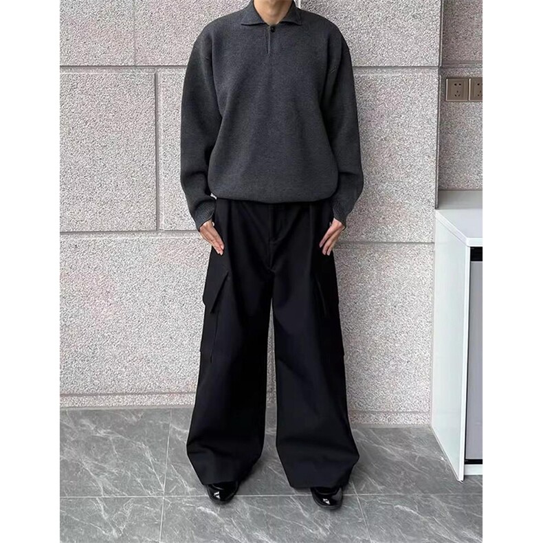 重磅秋冬北极绒亨利领毛衣开衫美式复古休闲慵懒风纯色翻领针织衫,男装针织衫/毛衣,电商A486-1