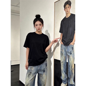 t001白12.5彩+1单装+1夏季百搭男女中性纯色圆领短袖T恤可二开230图片