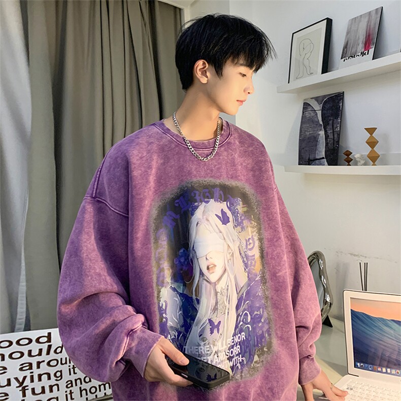 直播品质500克重磅潮牌美式做旧炒雪花水洗加绒卫衣H360JR特P55,男装卫衣,电商A486