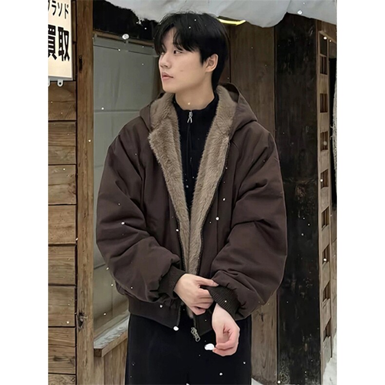 两面穿现货重磅短款座山雕棉衣男女双面穿毛毛绒棉服加厚外套,男装棉衣,电商A486