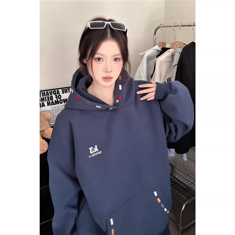 美式彩色刺绣连帽卫衣女款秋冬季外套美式重磅硬挺上衣WLW077-P46,女装短外套,星座1008