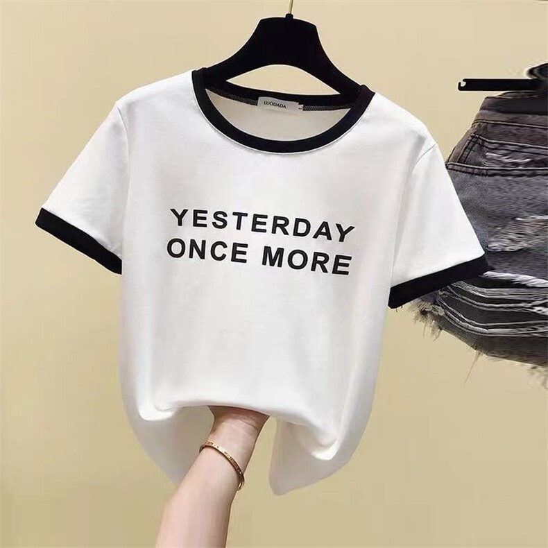 网红t恤女2021年夏季新款短袖女修身设计感上衣洋气百搭韩版ins潮，女装T恤，潮品会