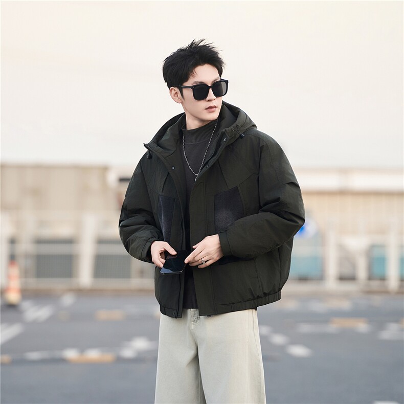 标50绒牛仔拼色男士连帽保暖外套8579-P235(控券后318)，男装棉衣，电商B338