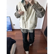 假两件工装长袖衬衫男生2024新款春秋日系条纹衬衣外套CY993-P64，男装衬衫，星座412-2
