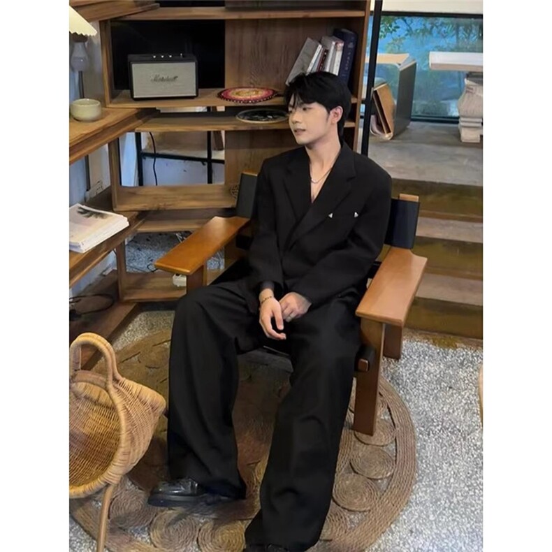 高端时尚烫钻西装外套男宽松春秋季新款韩版休闲夜店发型师西服,男装西服套装,星座506A