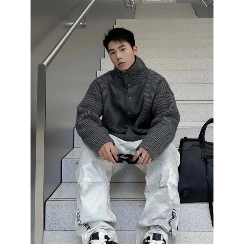 【有货】Z43CC-特P50高领开衫毛衣男慵懒风单排纽扣针织衫外套,男装针织衫/毛衣,星座1007（原301D）