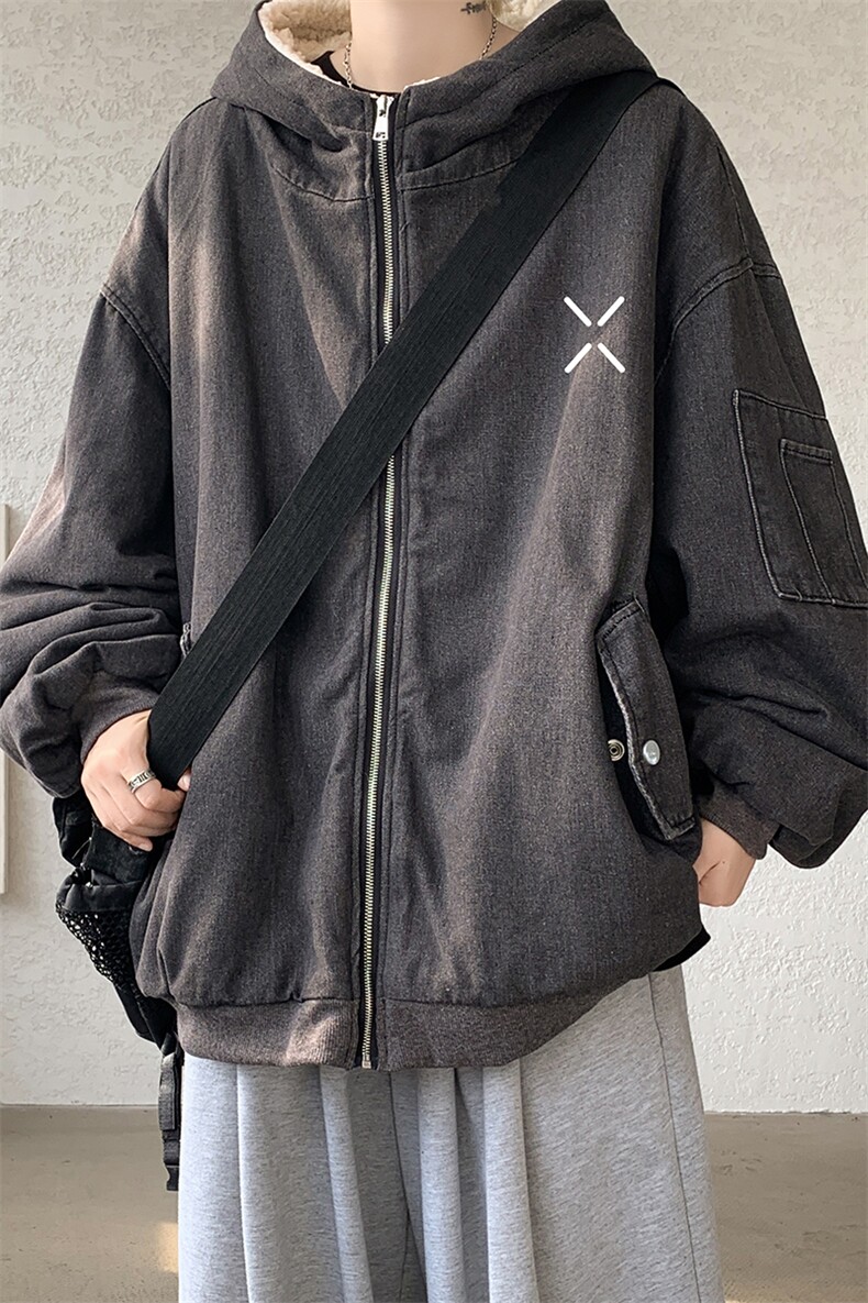 控价158牛仔棉衣男大码加绒羊羔绒牛仔棉服男棉袄NM53305-P140,男装棉衣,电商A040