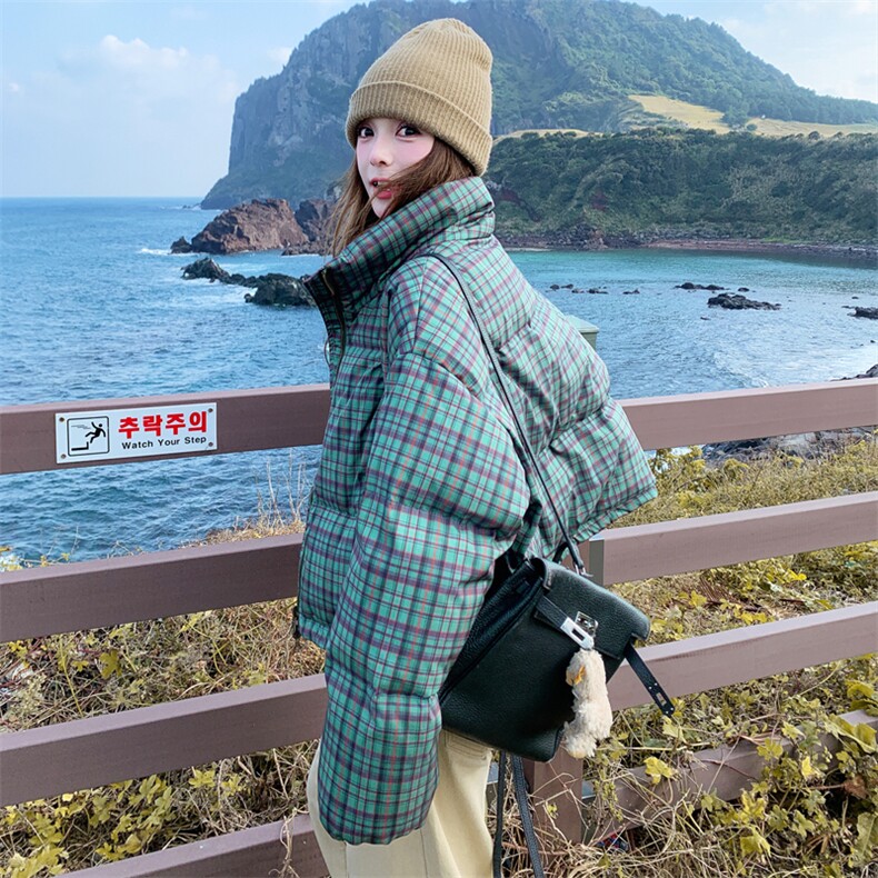 【现】【货】绿色格子90白鸭绒羽绒服短外套2C158-6028-P255-K378,女装羽绒服,2C158