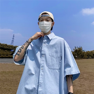 夏季短袖衬衫男ins潮牌港风设计感休闲宽松半袖外套3160P33