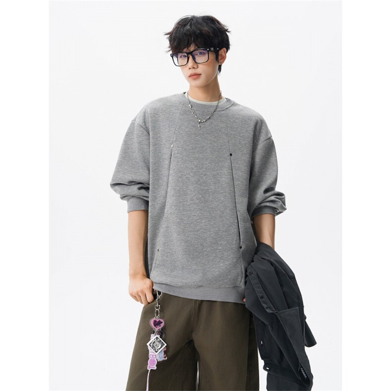WY10152-特P45 控78 小众撞色拼接破缝假两件大码男大码情侣卫衣图片