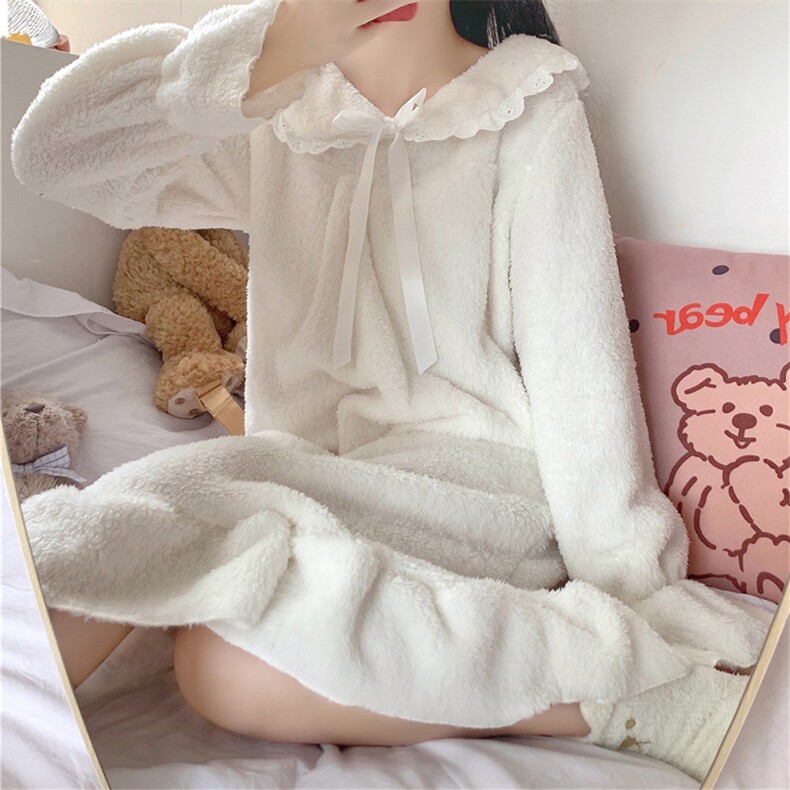 珊瑚绒睡裙睡衣女秋冬季加厚法兰绒可爱可外穿家居服,居家内衣睡衣套装,潮品会