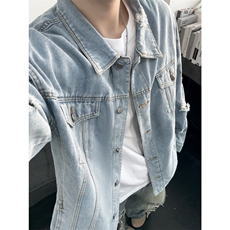 JK629-p70-限价98现货破洞港风大码肥仔牛仔外套ins宽松夹克，男装工装外套，星座116
